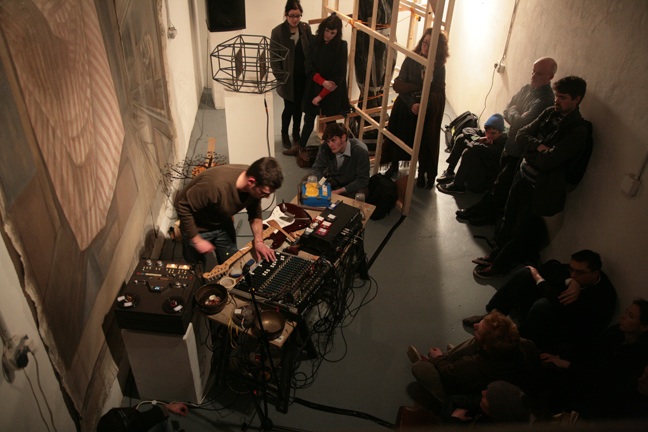 Guillaume Beauron sound performance, The Joinery, 2011; photo Miranda Driscoll.